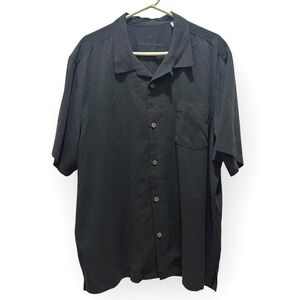 Tommy Bahama XXL Silk CoolMax Short Sleeve‎ Button Shirt Black Textured Lounge